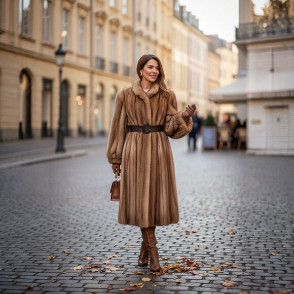 Designer Balencia Honey Blonde Soft Pelt's Long Length Mink Coat Large - Picture 13 of 15